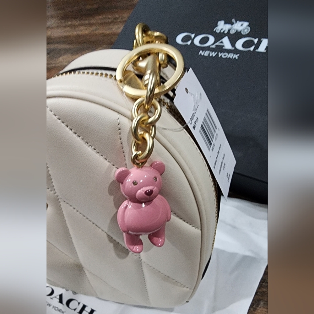 Coach Pink Bear Keychain with Gold Hardware - Picture 5 of 5
